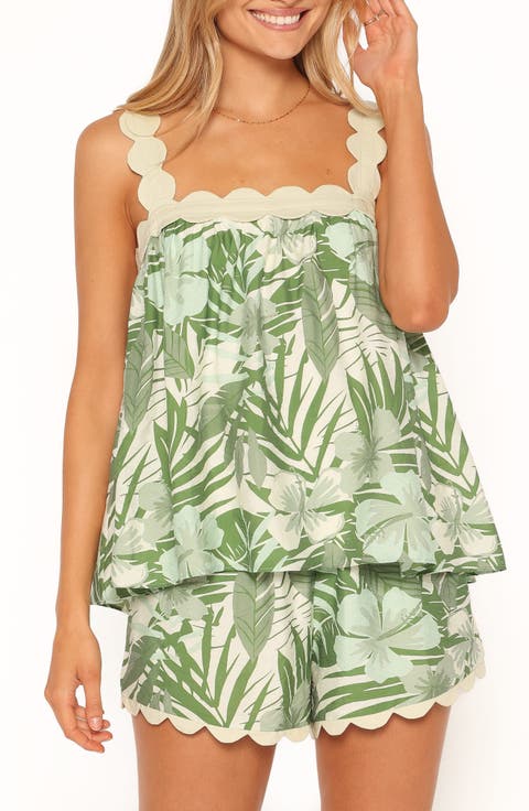 Lillian Scalloped Edge Cotton Blend Top & Shorts Set