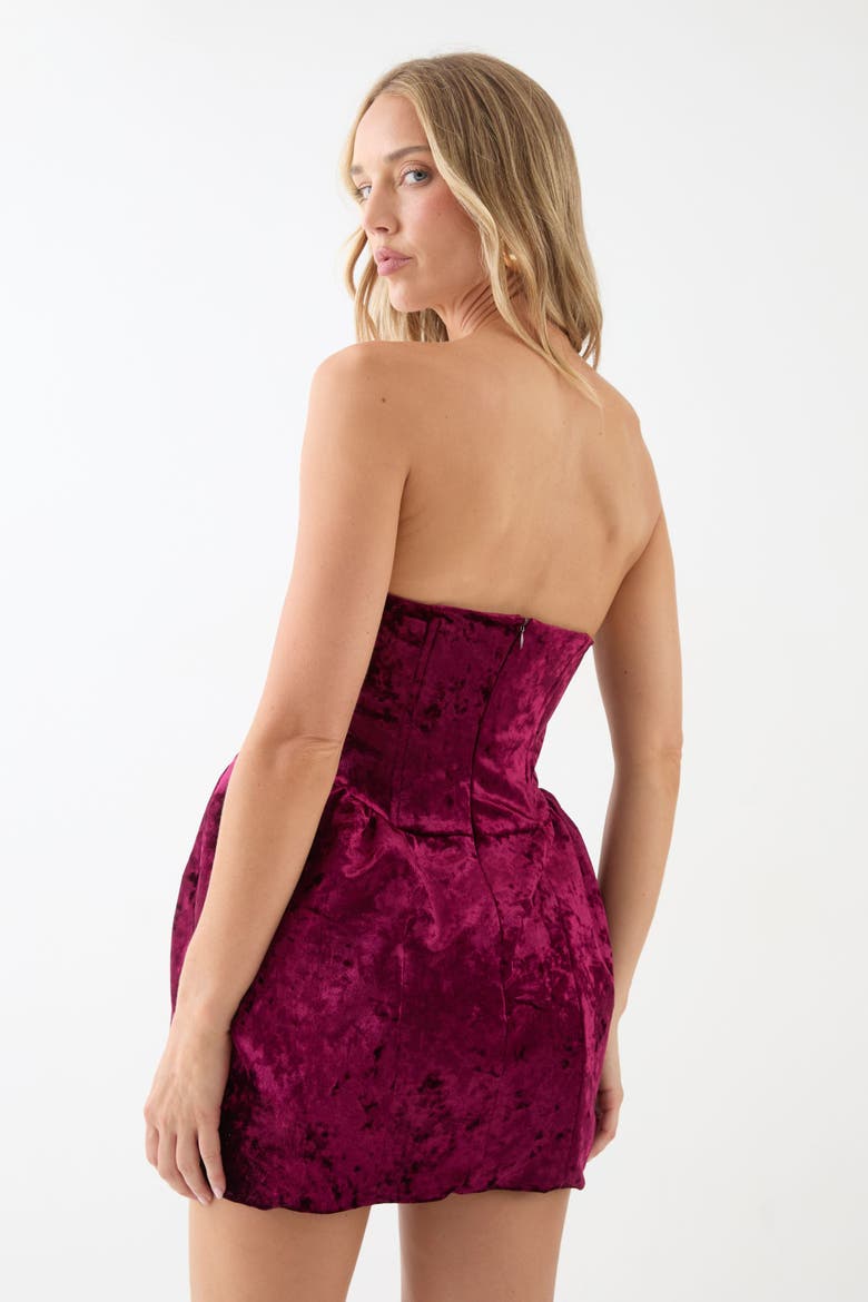 Bonded Velvet Lantern Skirt Mini Dress, Alternate, color, Wine