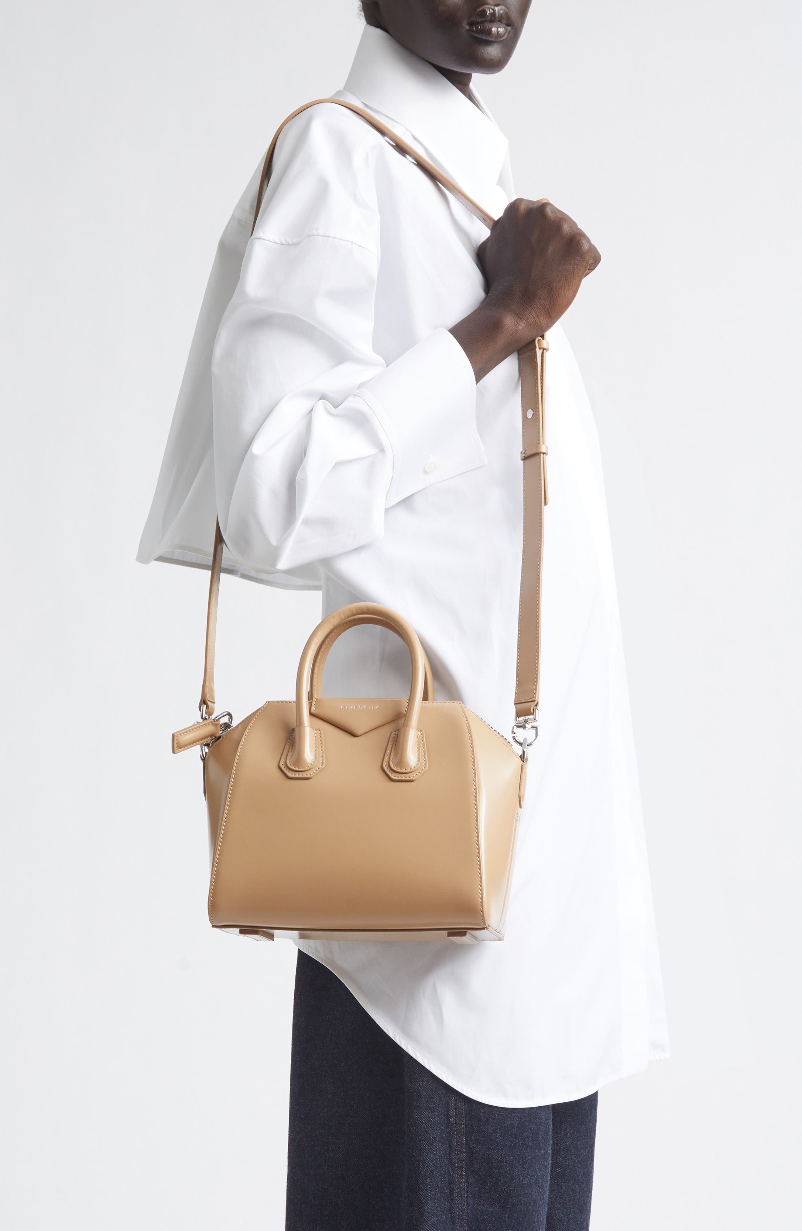 Mini Antigona Leather Satchel, Alternate, color, SAND
