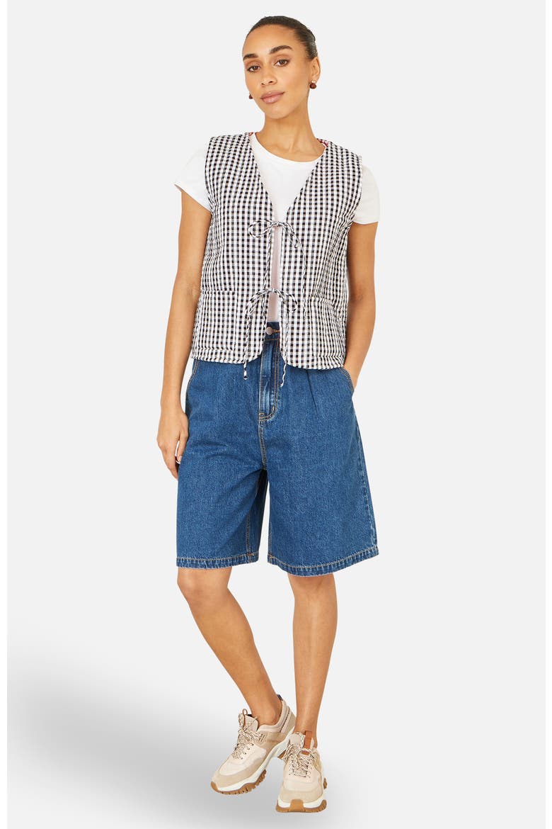 Gingham Reversible Cotton Tie Waistcoat, Alternate, color, Black
