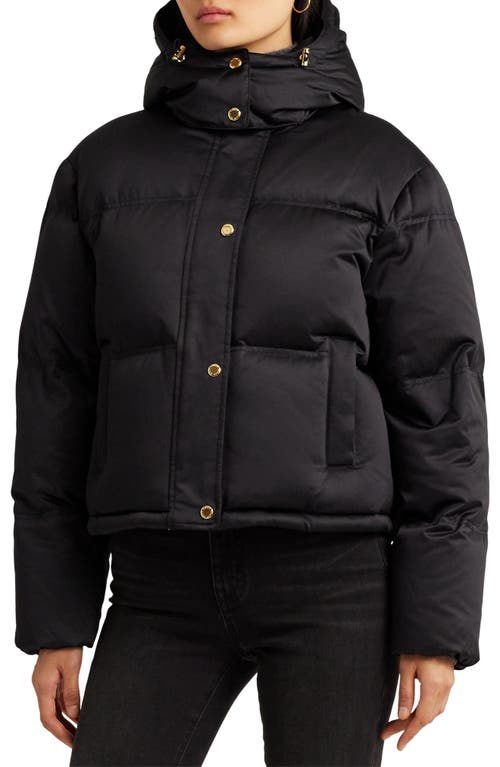 Lauren Ralph Lauren Satin Down & Feather Crop Puffer Jacket in Black 