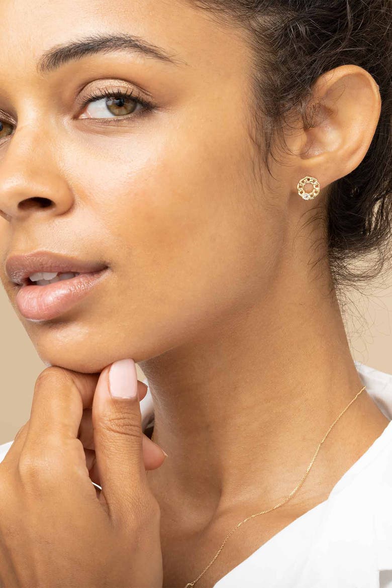 14K Yellow Gold Halo Studs, Alternate, color, Yellow Gold