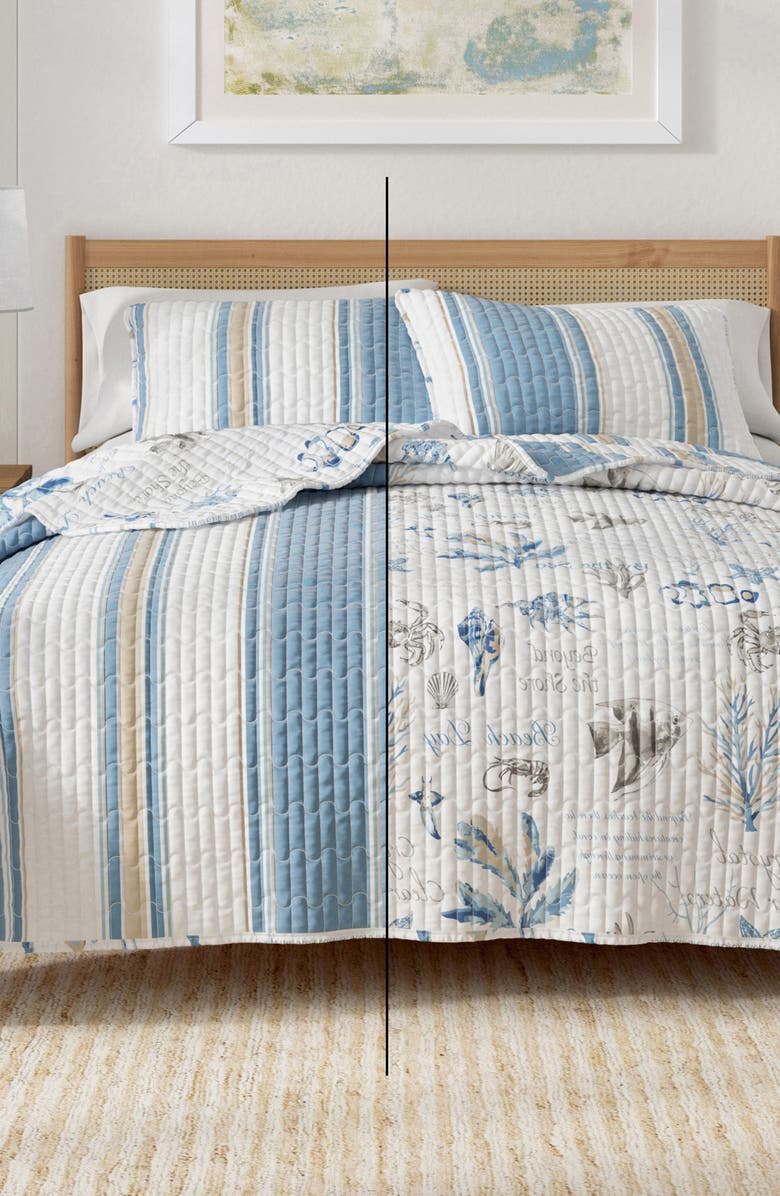 Woven & Weft Striped Reversible Coastal Quilt Set, Alternate, color, Flag Stripe / Ocean Stories