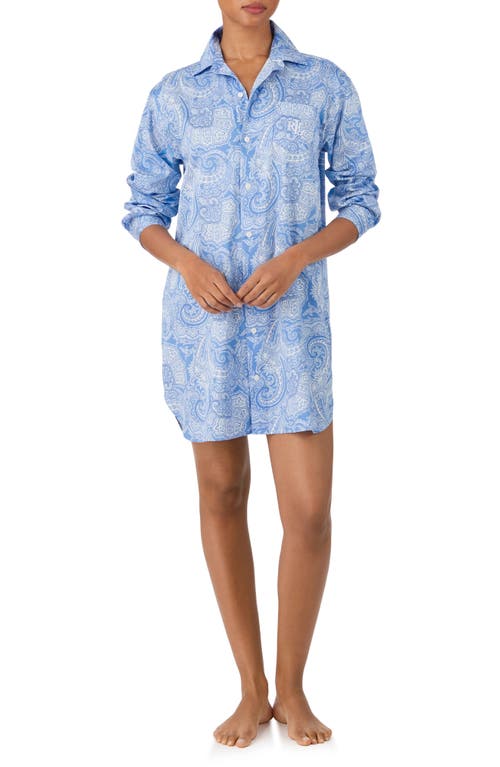 Ralph Lauren Lauren Print Cotton Blend Sleepshirt In Blue