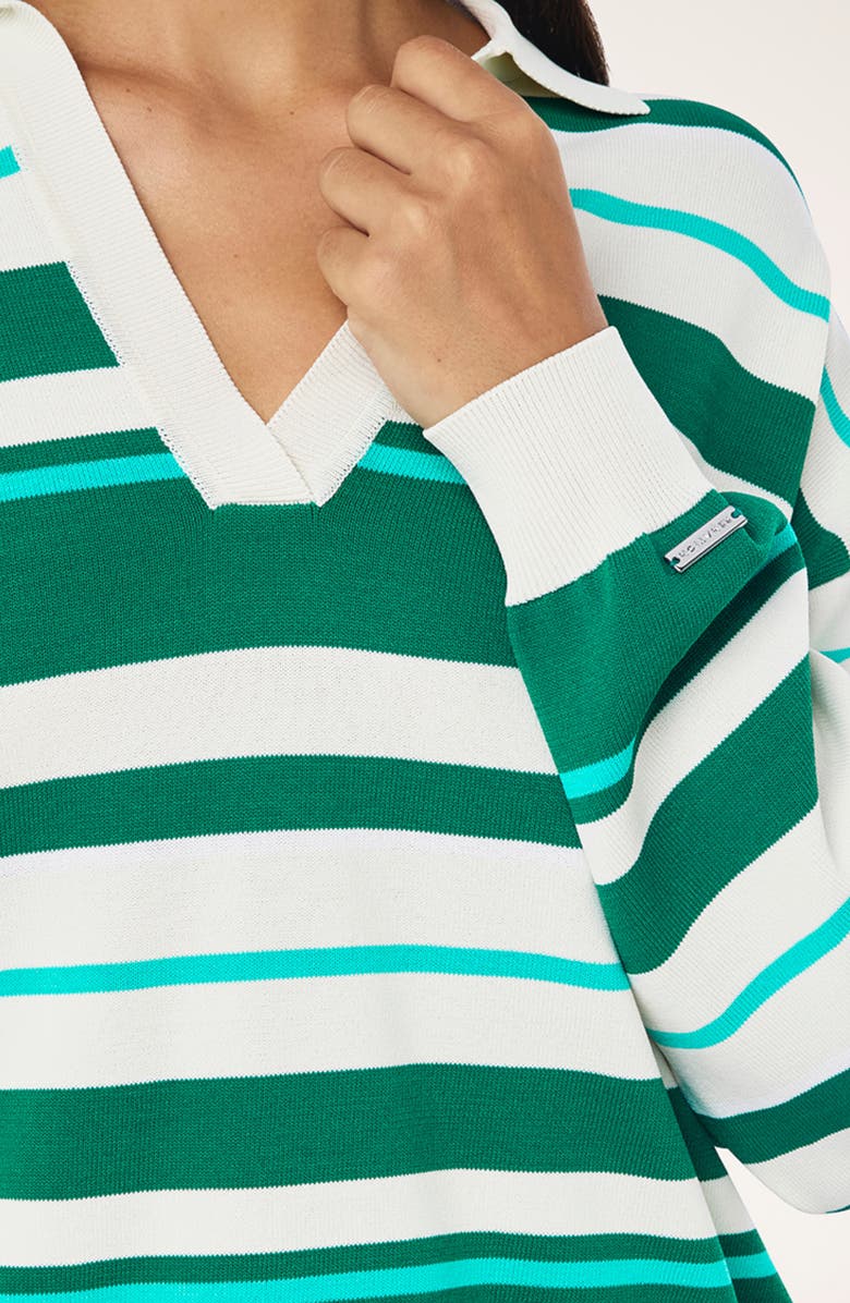 P.E Nation Retreat Stripe Johnny Collar Sweater, Alternate, color, College Green Stripe