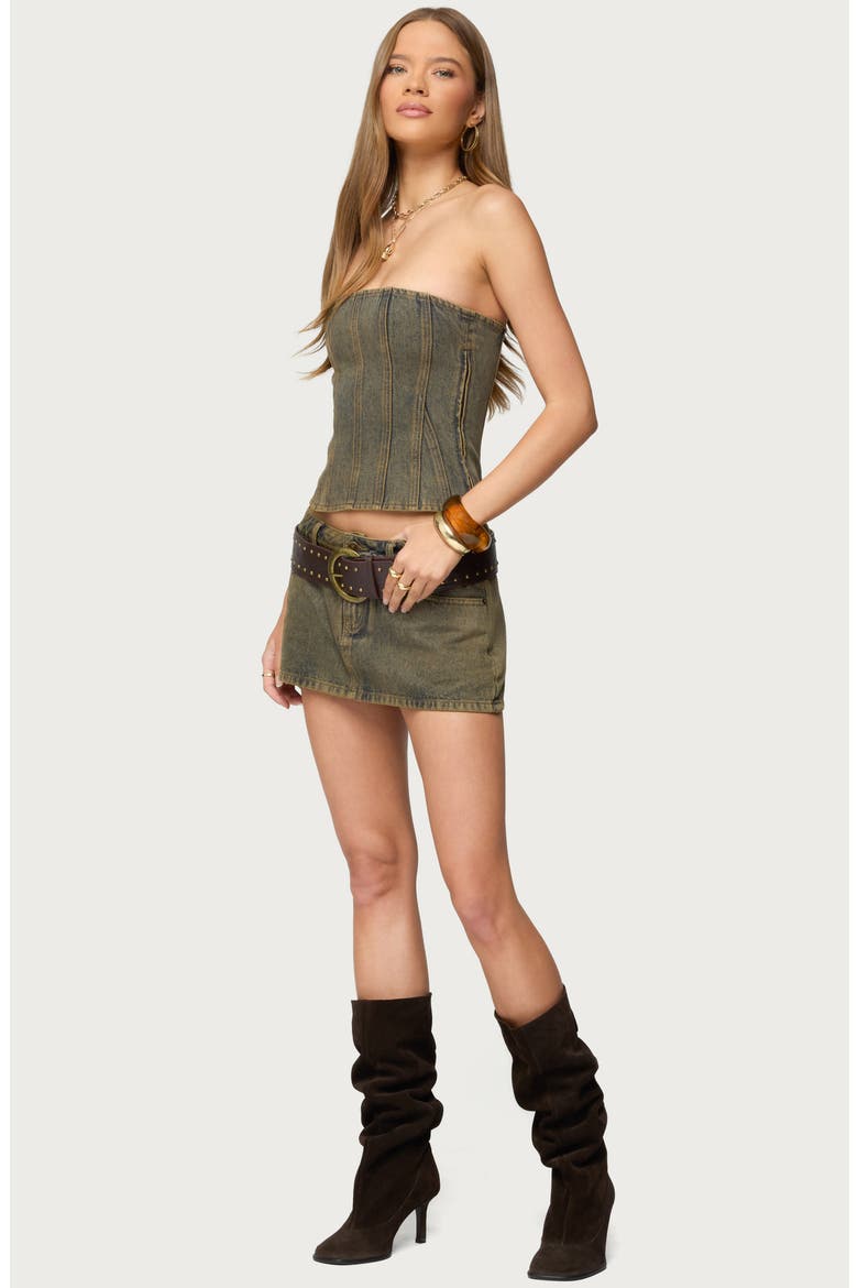 Camelia Denim Miniskort, Alternate, color, BROWN-WASHED