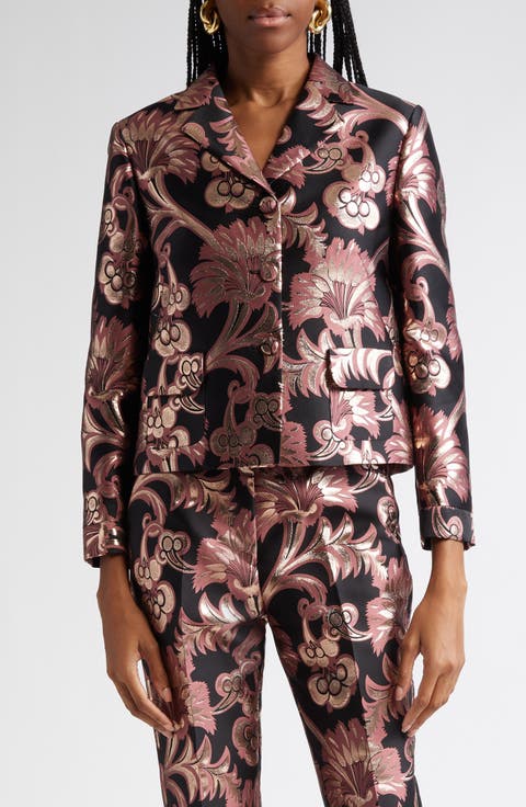 ETRO フラワーボタン付き ブークレージャケット グリーン Women's Etro Designer Blazers & Jackets | Nordstrom