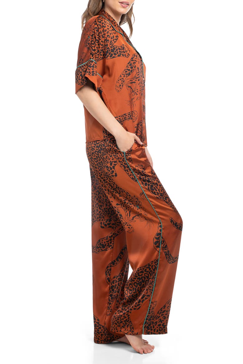 Tiger Print Satin Pajamas, Alternate, color, RUST