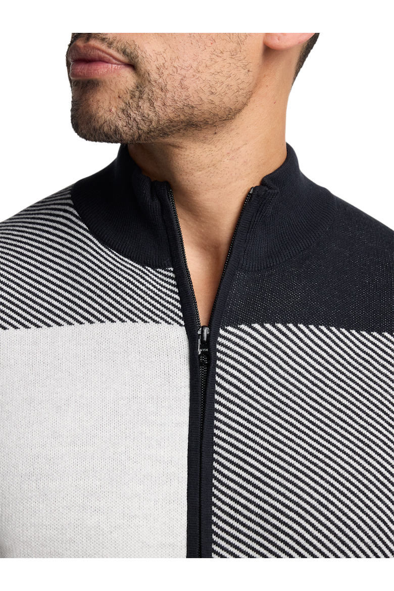 Cotton Full Zip Mock Neck Sweater, Alternate, color, BLACK/WHITE GLEN PLAID