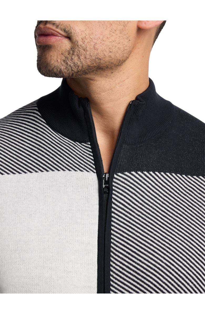 Paul Fredrick Cotton Full Zip Mock Neck Sweater, Alternate, color, Black/White Glen Plaid