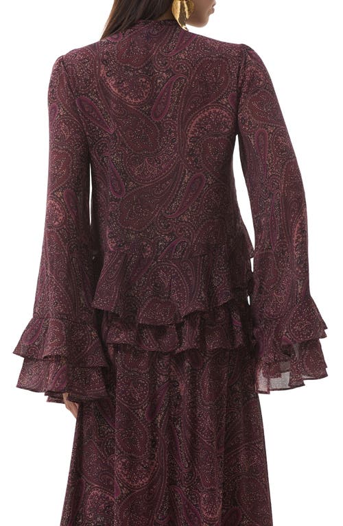 Afrm Aldora Paisley Bell Sleeve Crop Top In Burgundy