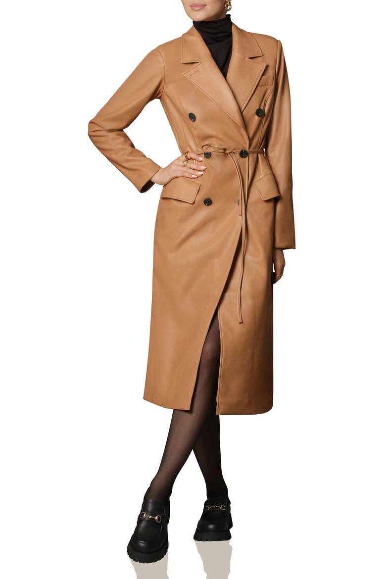 Faux Leather Trench Coat, Main, color, CAMEL