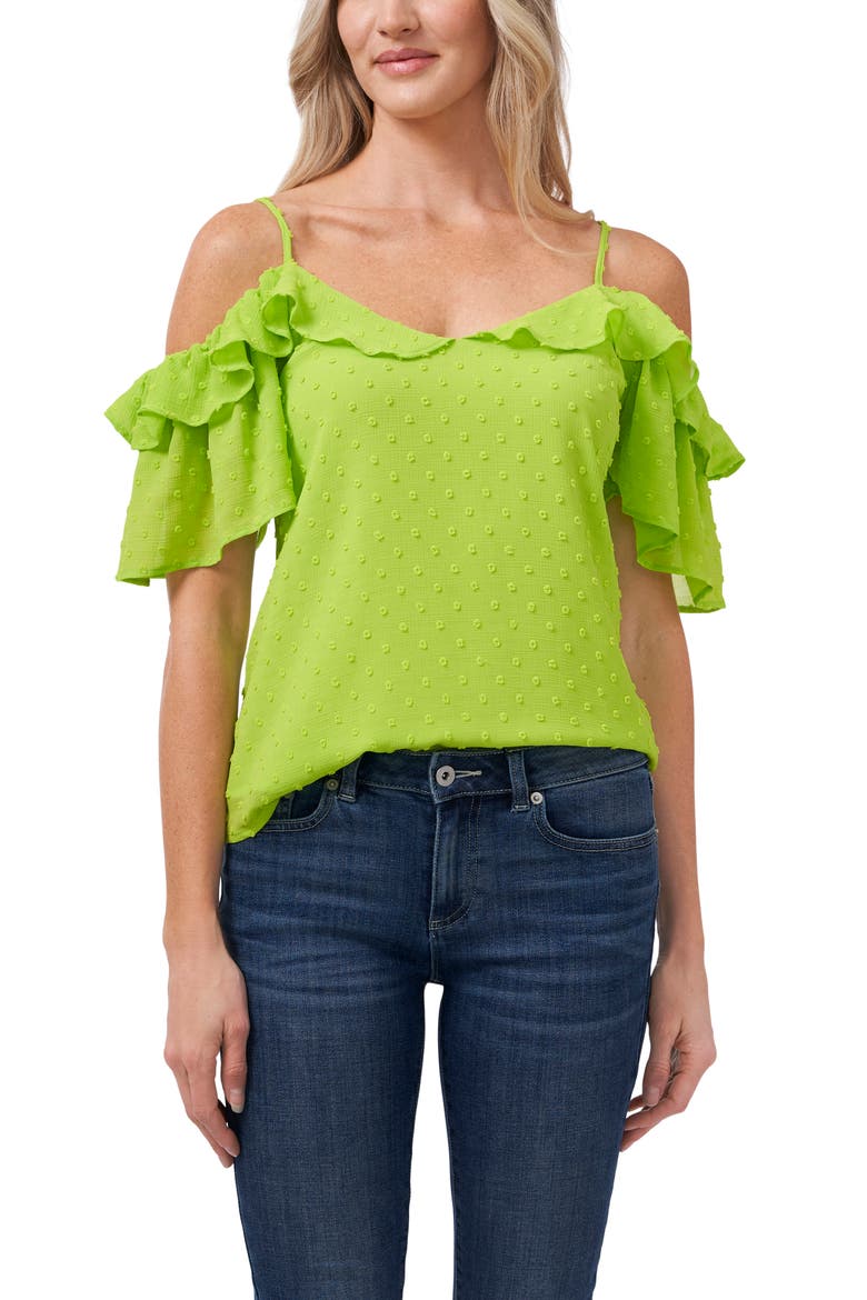 Cold Shoulder Clip Dot Blouse, Main, color, MINT GREEN GLOW