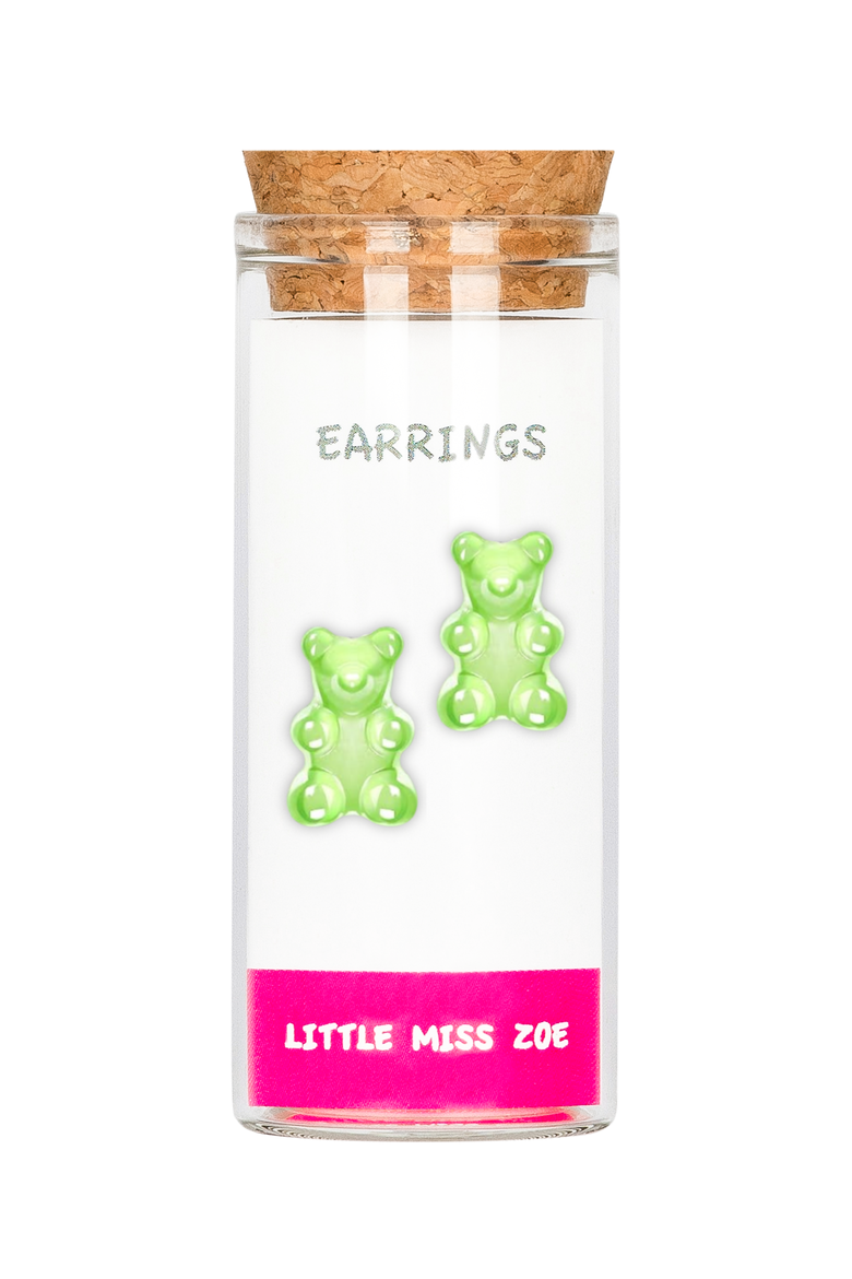 Kids' Sterling Silver Gummy Bear Stud Earrings in Gift Bottle, Main, color, Green