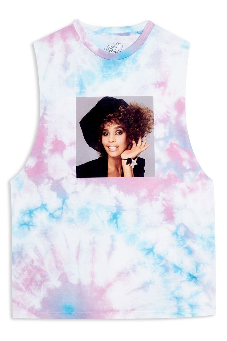 Whitney Houston Tie Dye Sleeveless T-Shirt, Alternate, color, WHITE MULTI