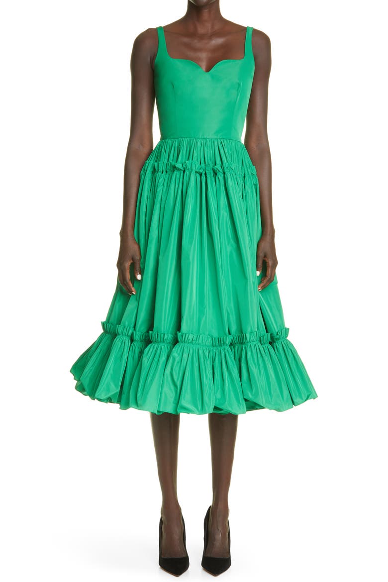 Alexander McQueen Taffeta Fit & Flare Dress, Main, color, VERDE