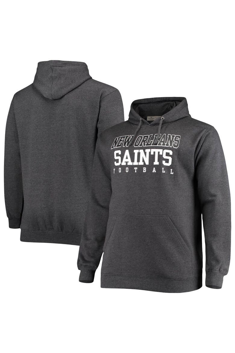 Men's Fanatics Branded Heathered Charcoal New Orleans Saints Big & Tall Practice Pullover Hoodie, Main, color, Heather Charcoal