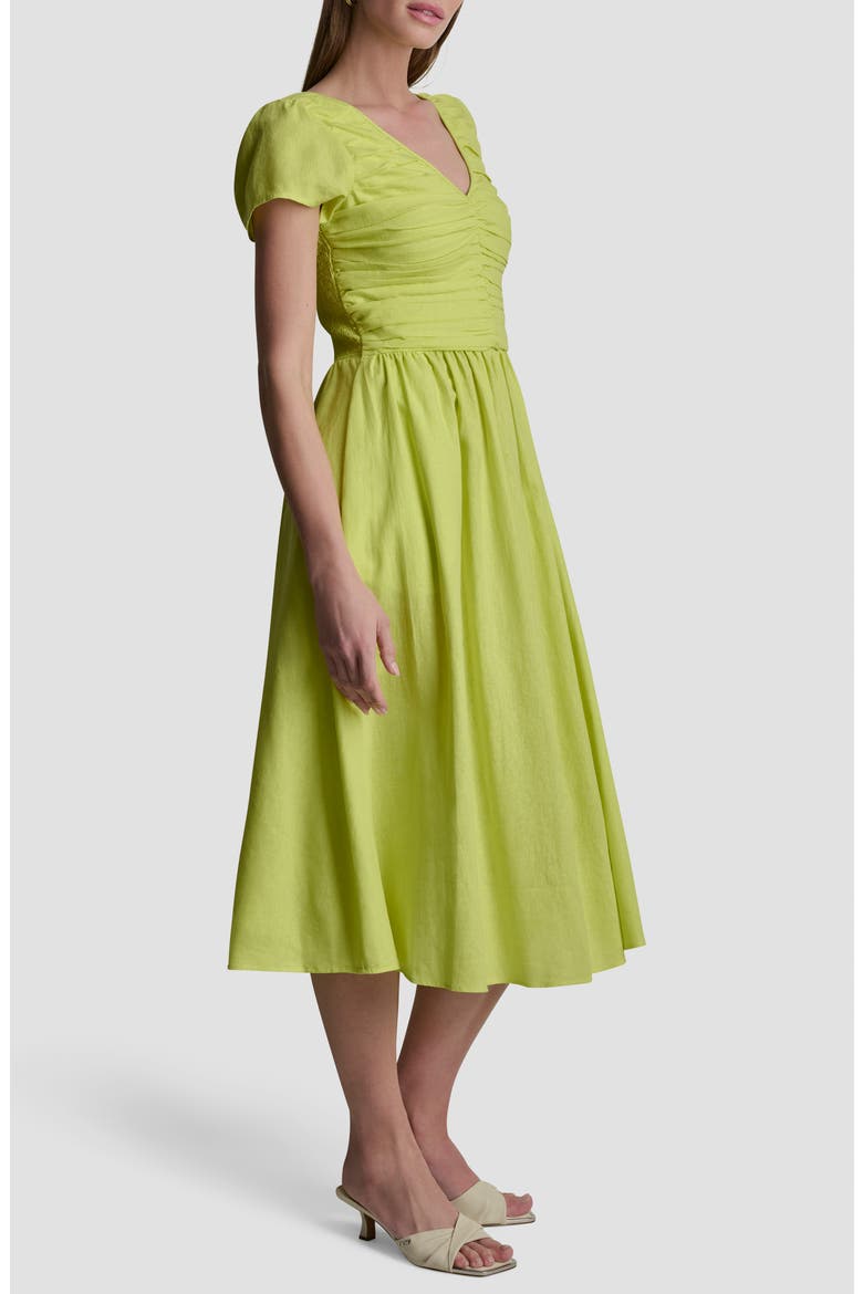 Ruched Bodice Linen Blend Midi Dress, Alternate, color, LIMEADE