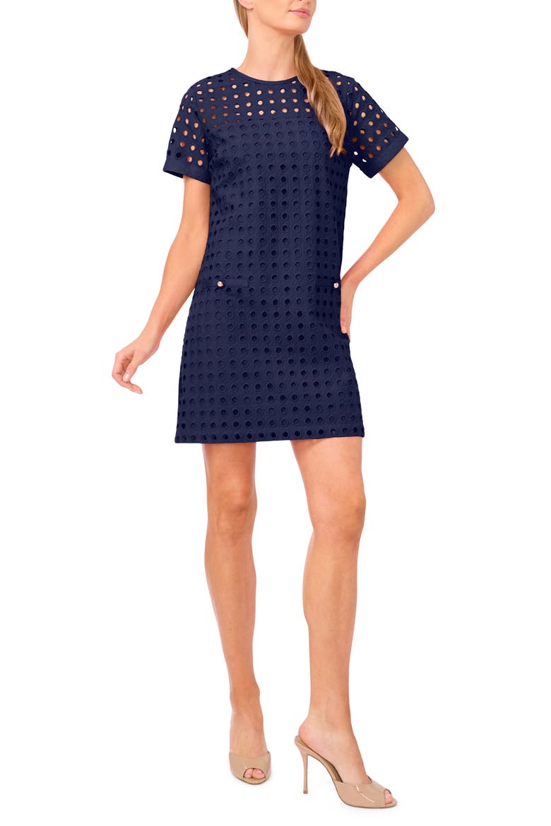 Circle Eyelet Shift Dress, Main, color, CLASSIC NAVY