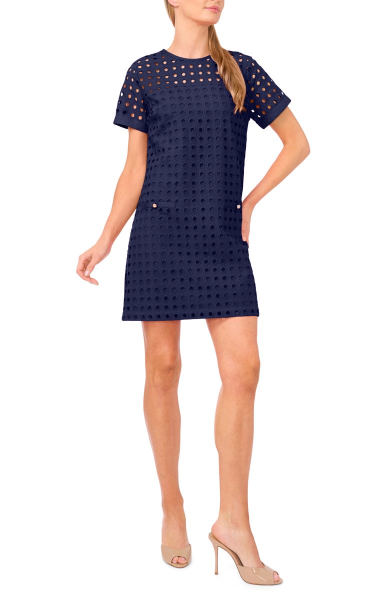 CeCe Circle Eyelet Shift Dress, Main, color, Classic Navy