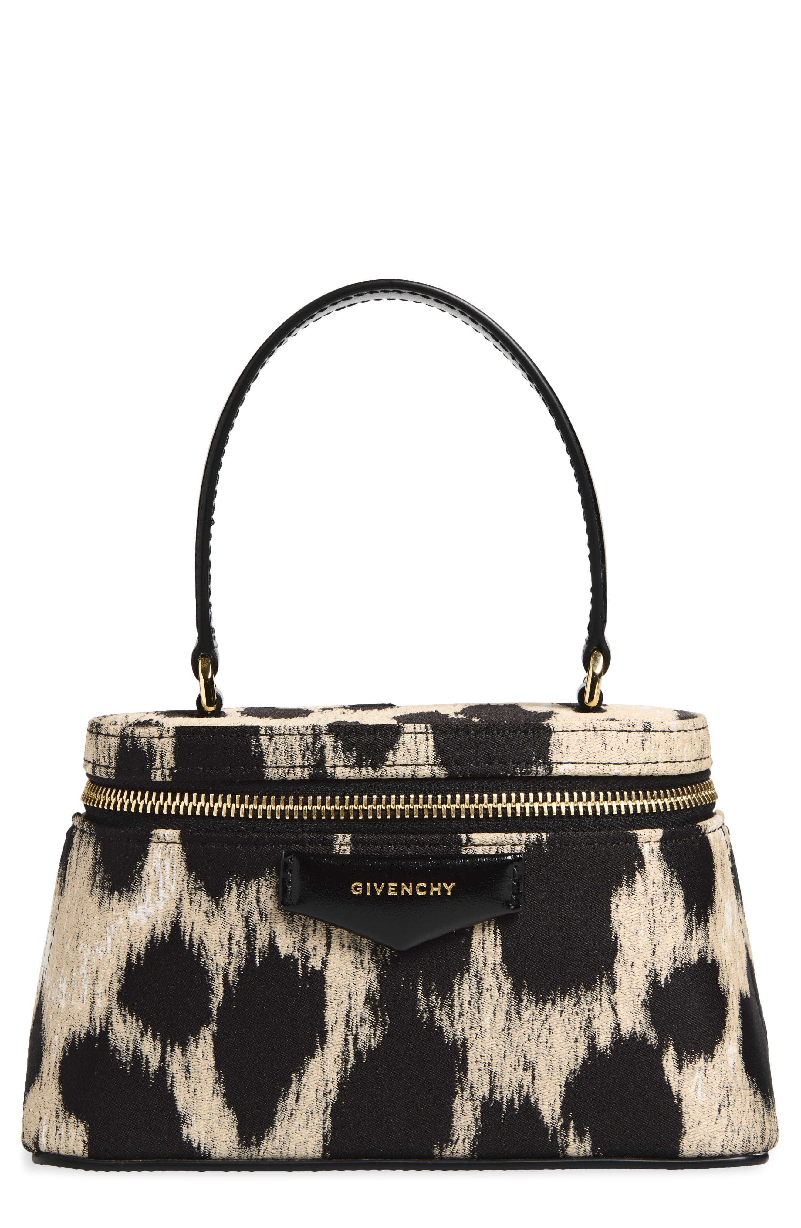 Mini Antigona Leopard Jacquard Vanity Case Handbag, Main, color, BLACK/ BEIGE