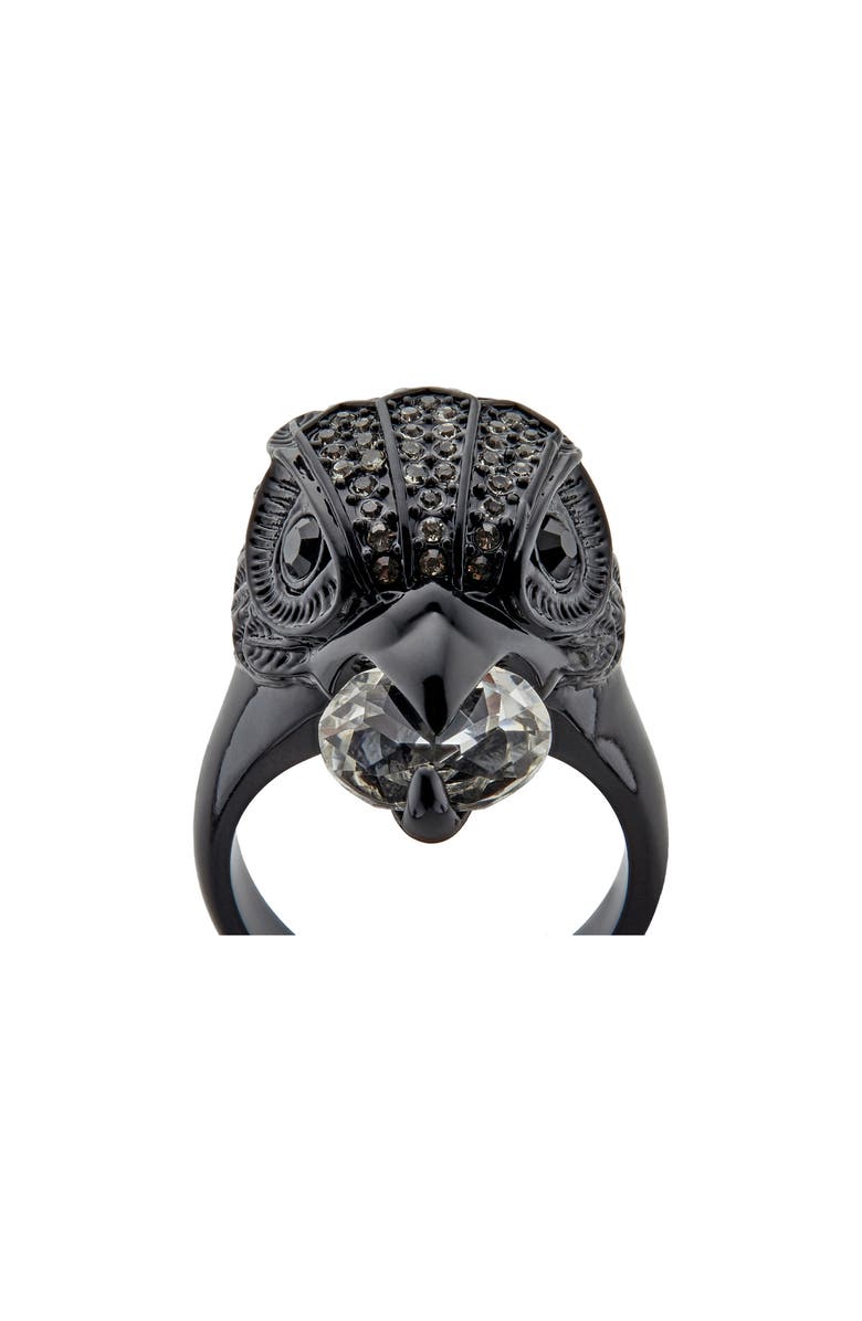 Kurt Geiger London Pavé Eagle's Head Crystal Cocktail Ring, Alternate, color, Black