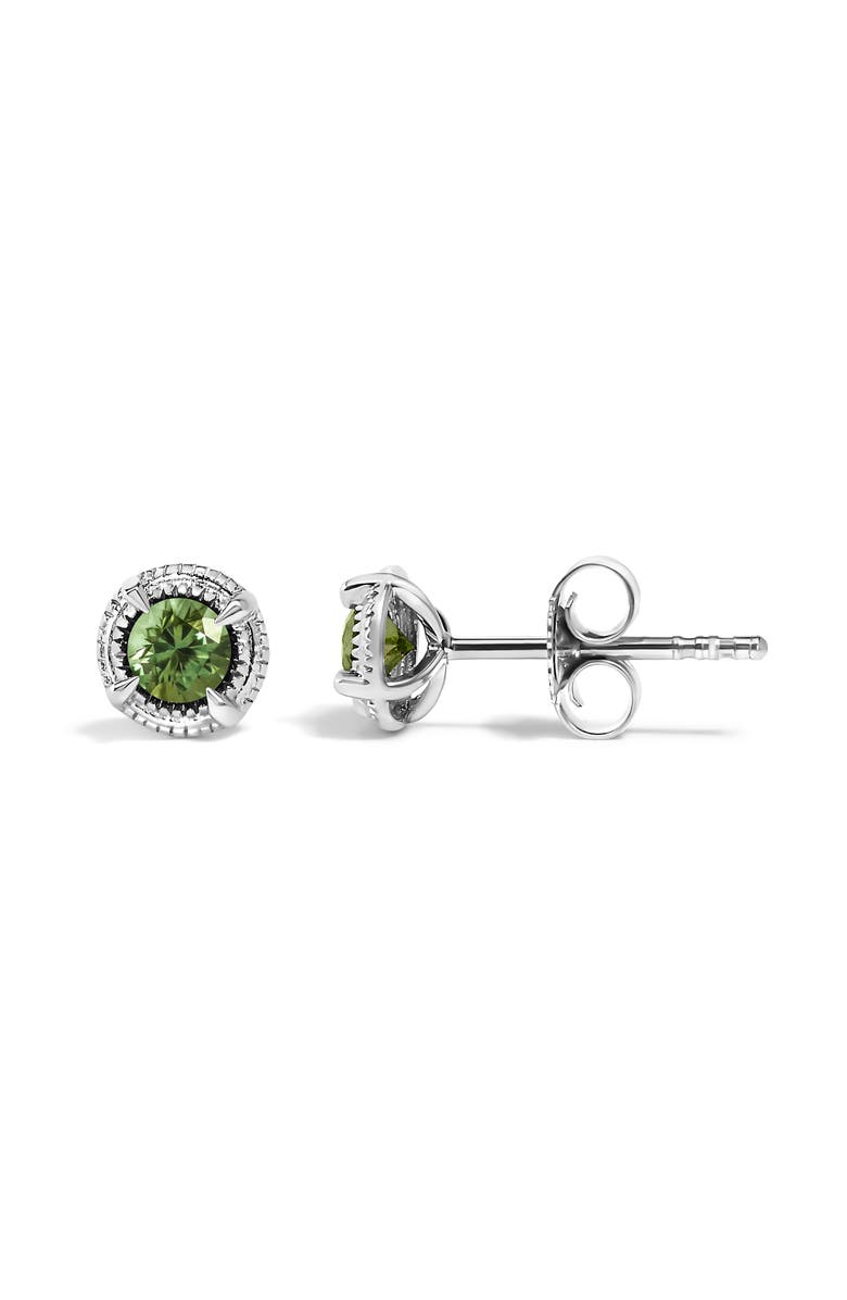 Haus of Brilliance Silver 1/3 Ct Green Diamond Solitaire Milgrain Stud Earrings, Alternate, color, Green Diamond