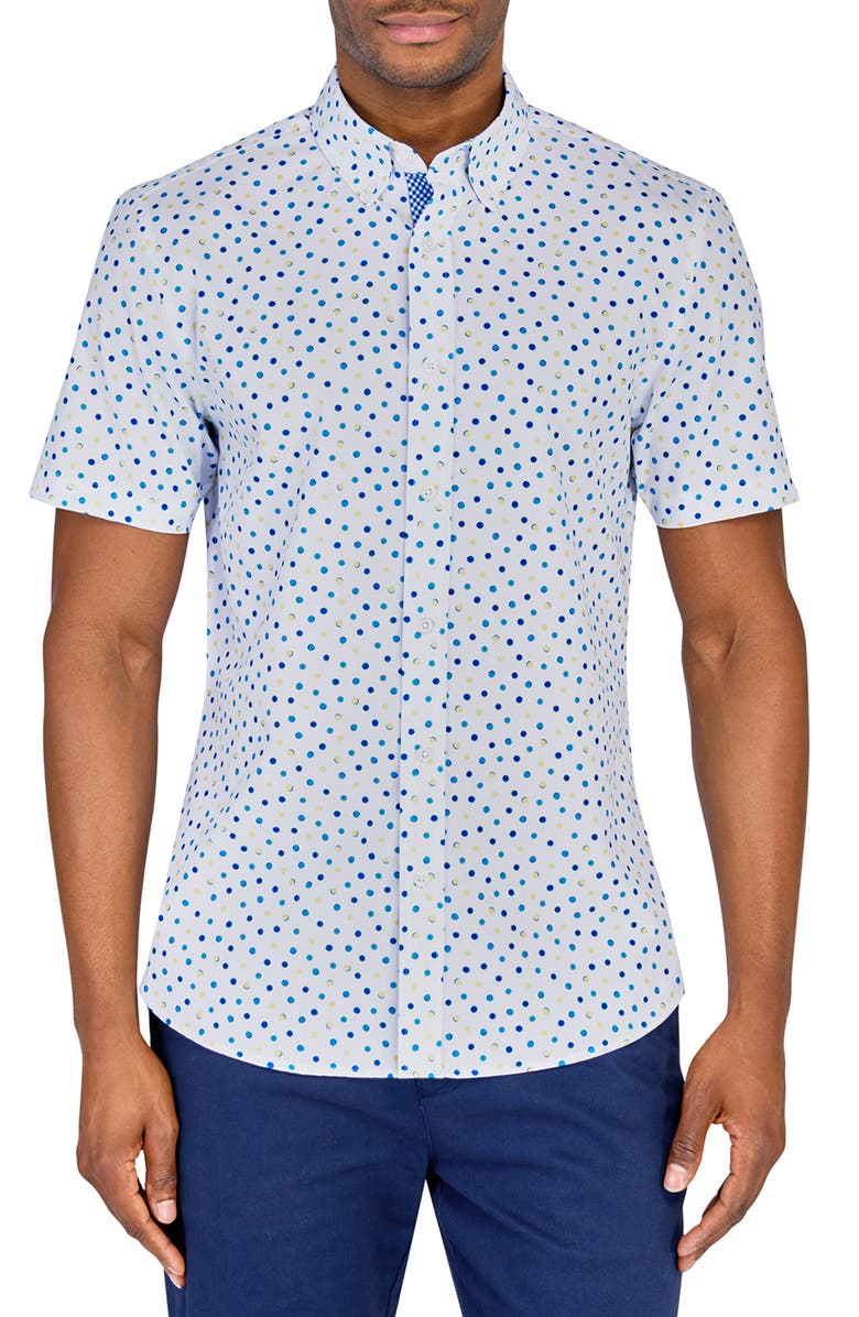 CONSTRUCT Slim Fit Tennis Ball Recycled 4-Way Stretch Performance Short Sleeve Shirt, Main, color, 