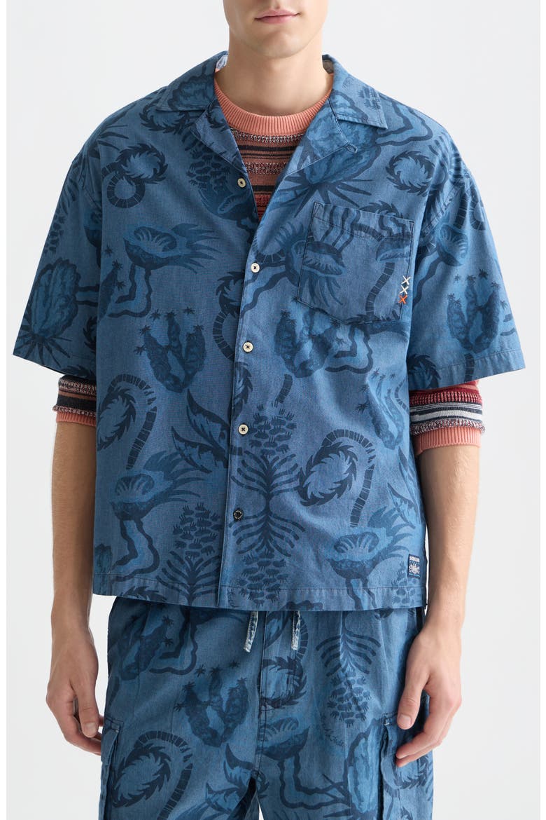 Floral Cotton Chambray Camp Shirt, Main, color, DESERT FLORAL INDIGO