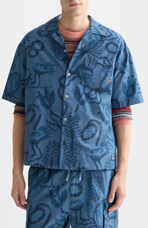 Floral Cotton Chambray Camp Shirt