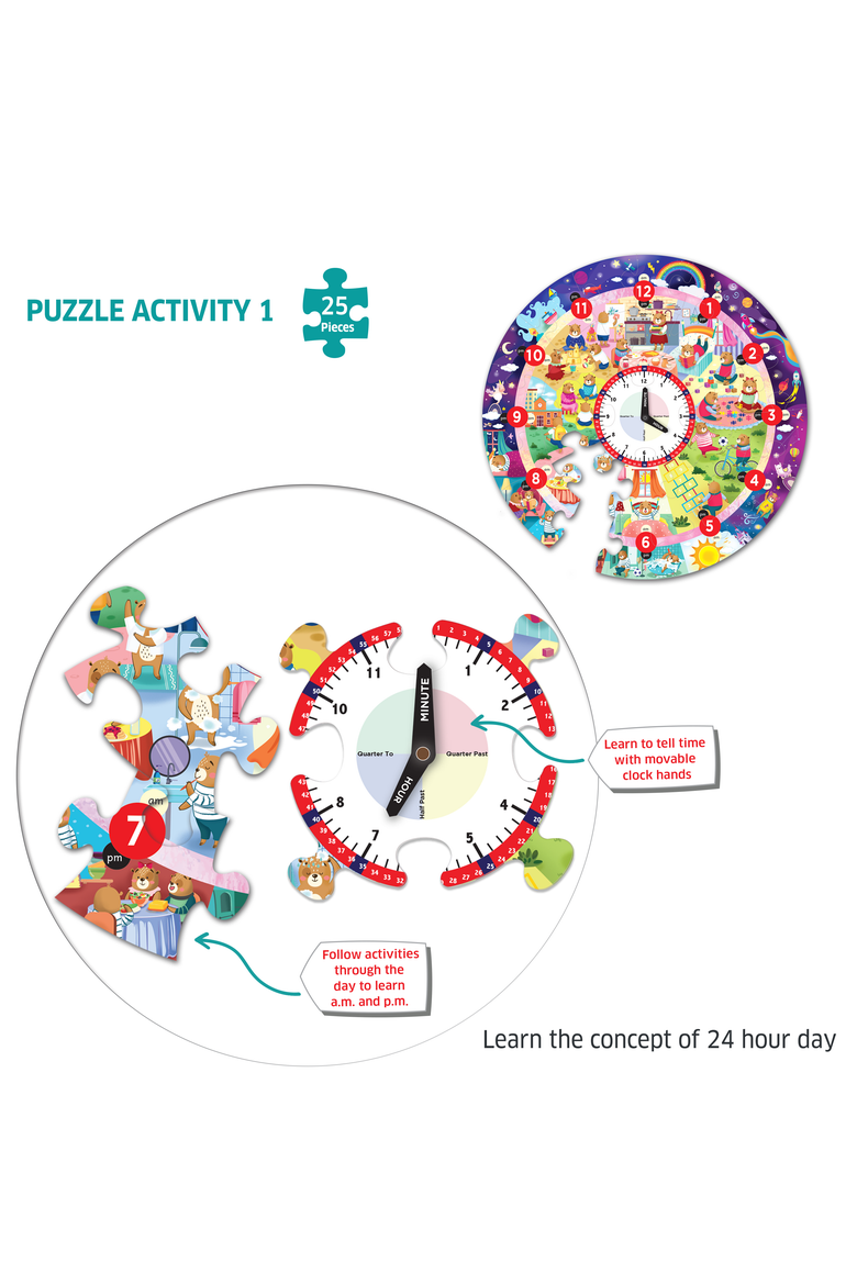 Busy Bear's Day-Tell the Time Puzzle, Alternate, color, No Color