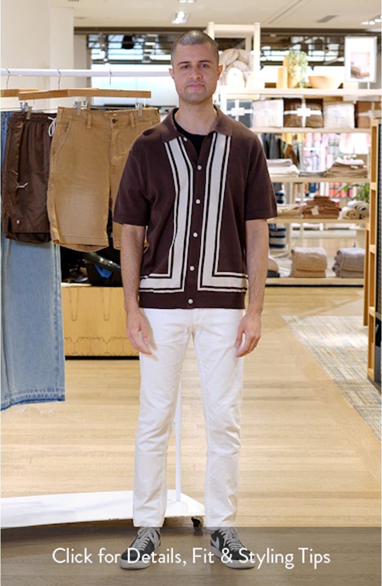 Border Stripe Short Sleeve Cotton Sweater Shirt, sales video thumbnail