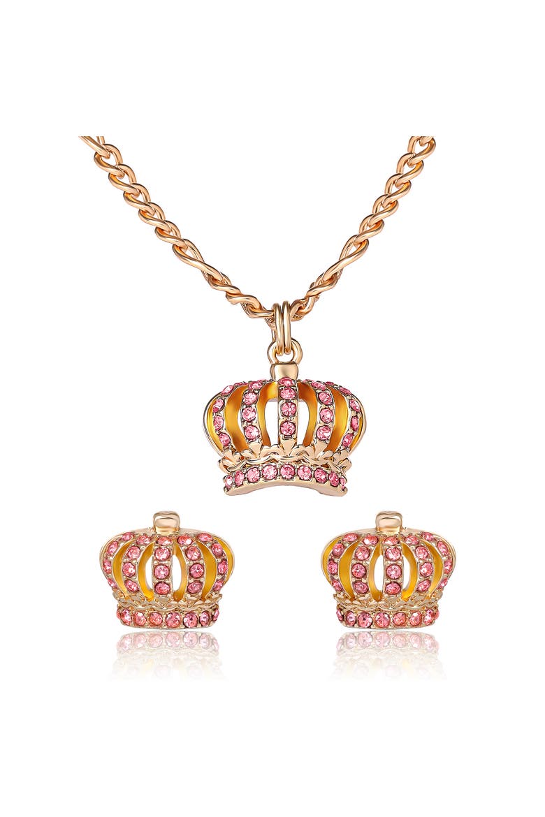 Crown Pendant Necklace & Stud Earrings Set, Main, color, Gold, Yellow