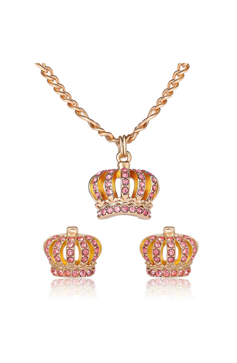 Juicy Couture Crown Pendant Necklace & Stud Earrings Set, Main, color, Gold, Yellow