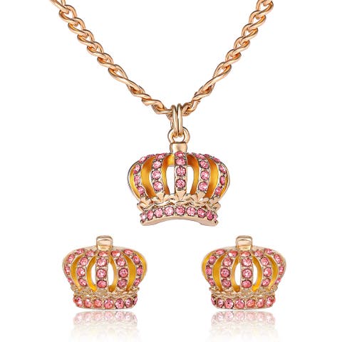 Crown Pendant Necklace & Stud Earrings Set