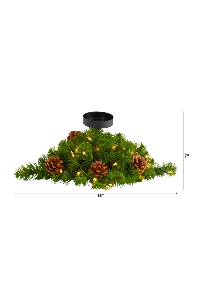 NEARLY NATURAL 16-in Christmas Pine Candelabrum with 35 Lights and Pine Cones, Alternate, color, Green