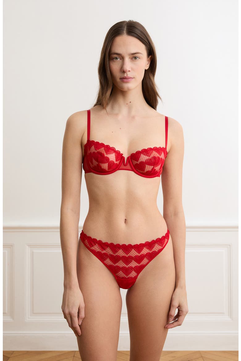 Desir No. 9 Heart Mesh Balconette Bra, Alternate, color, RED
