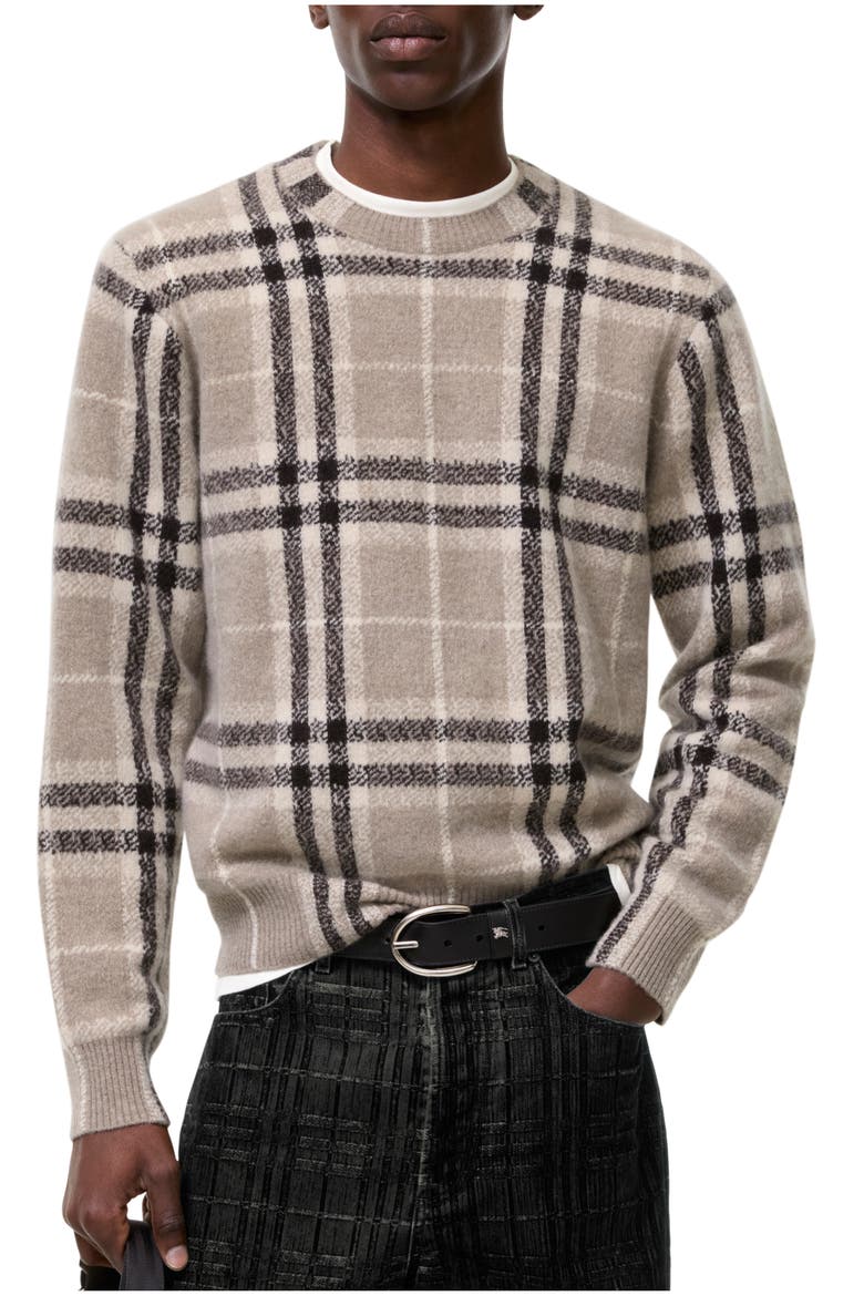 Check Cashmere Sweater, Main, color, Dove grey