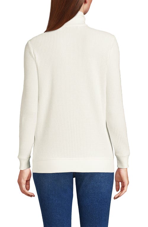 Lands' End Long Sleeve Waffle Quarter Zip Pullover In White