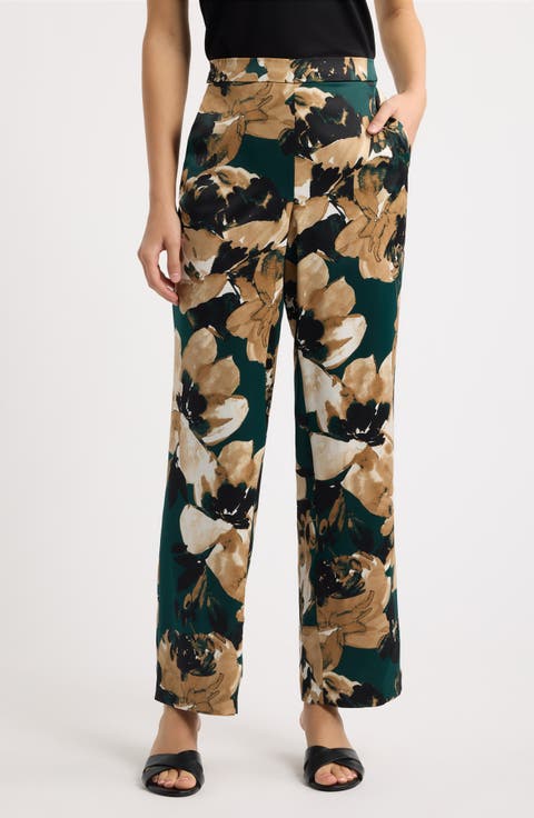 Floral Pull-On Wide Leg Pants