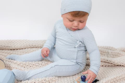Boy Embossed Diamond Wrap Romper with Matching Hat (Baby)