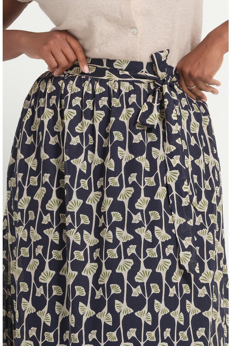 Sea Lily Belted Tiered Cotton Maxi Skirt, Alternate, color, NAVY/ FERN