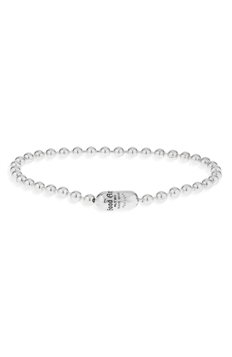 Good Art Hlywd Poplock Logo Ball Chain Bracelet, Main, color, Sterling Silver