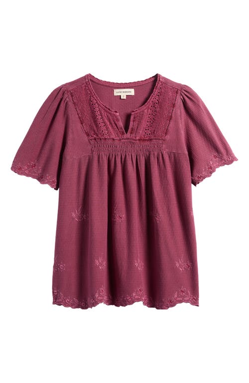 Shop Lucky Brand Embroidered Cotton Popover Top In Maroon Banner