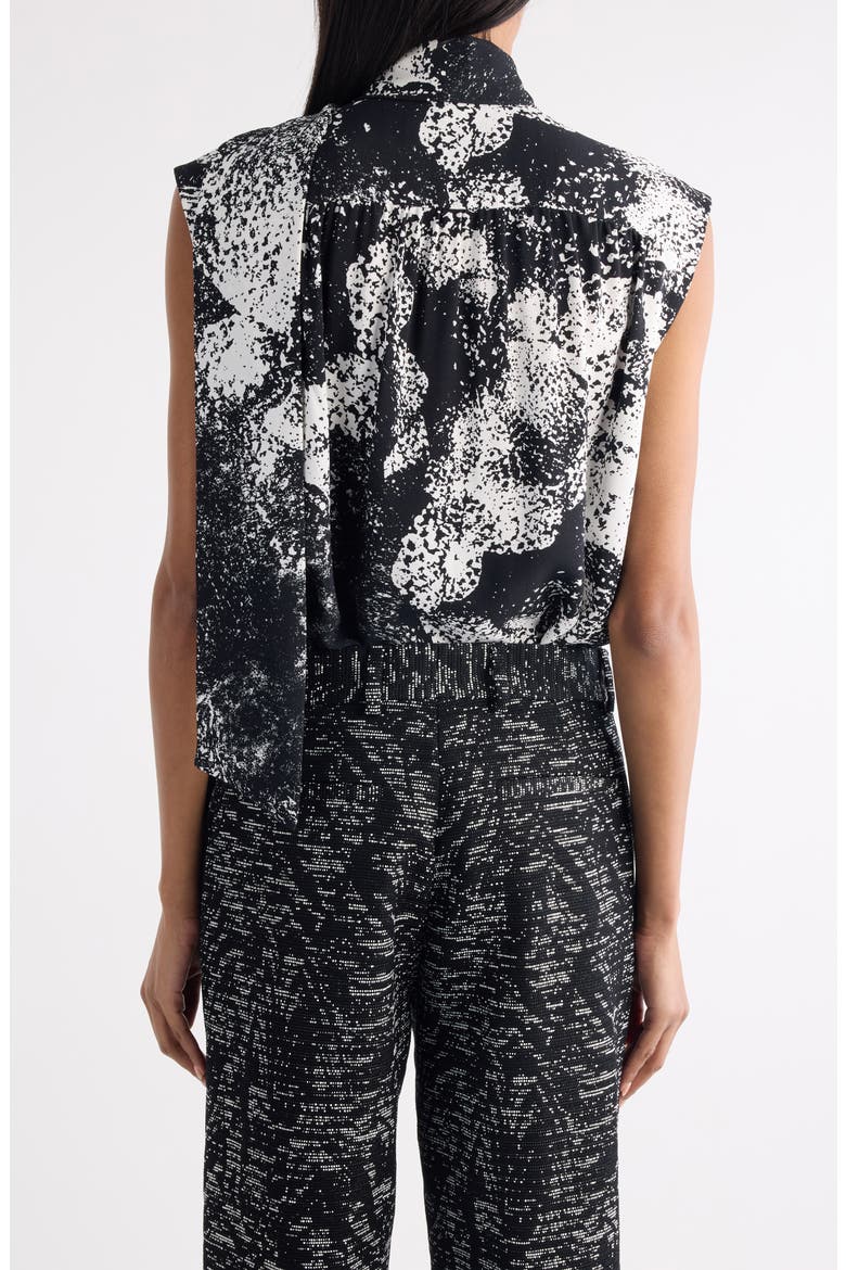 Cecussi Abstract Floral Tie Neck Top, Alternate, color, BLACK