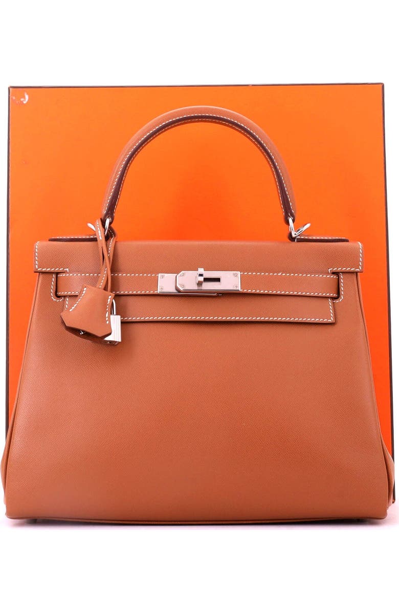 Pre-Owned Hermes Kelly Handbag Brown Madame with Palladium Hardware 28, Alternate, color, Gold