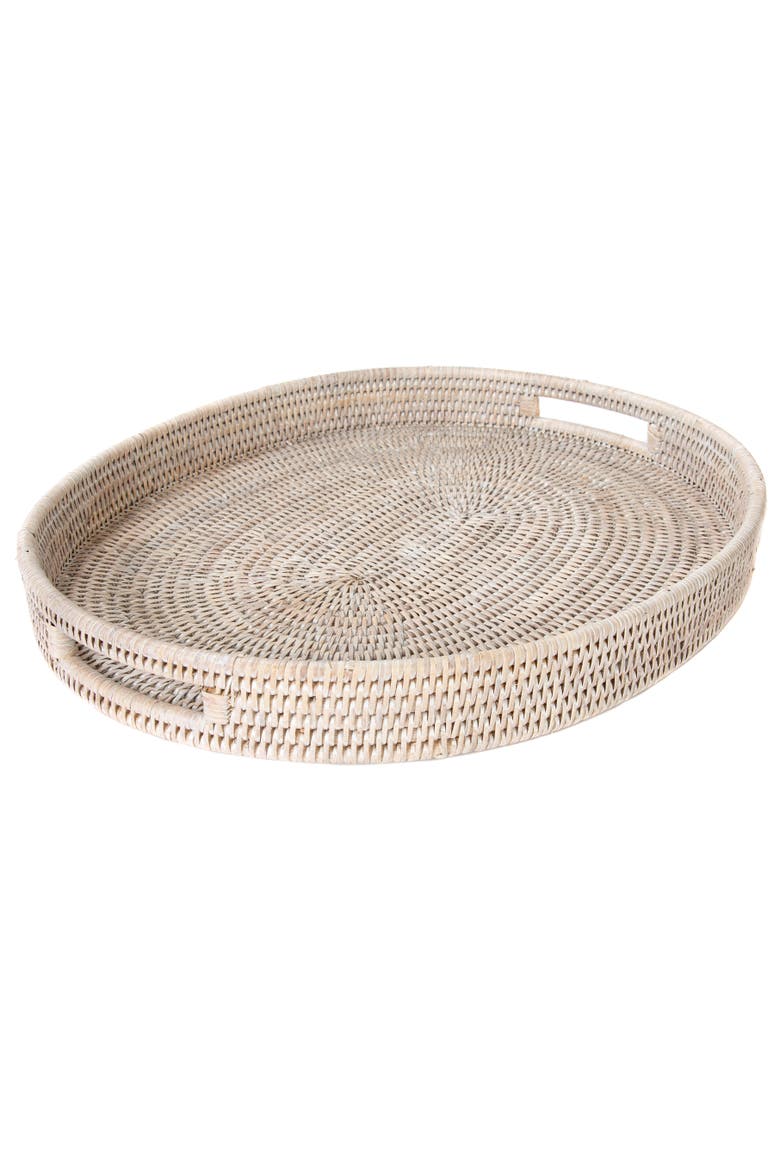 Artifacts Rattan Oval Tray With Cutout Handles, Main, color, White Wash