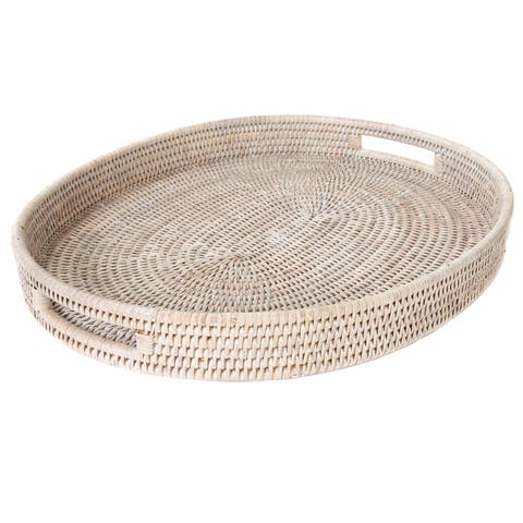 Artifacts Rattan Oval Tray With Cutout Handles