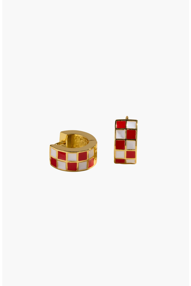 Checkered Enamel Huggies, Alternate, color, Red / White Checkered