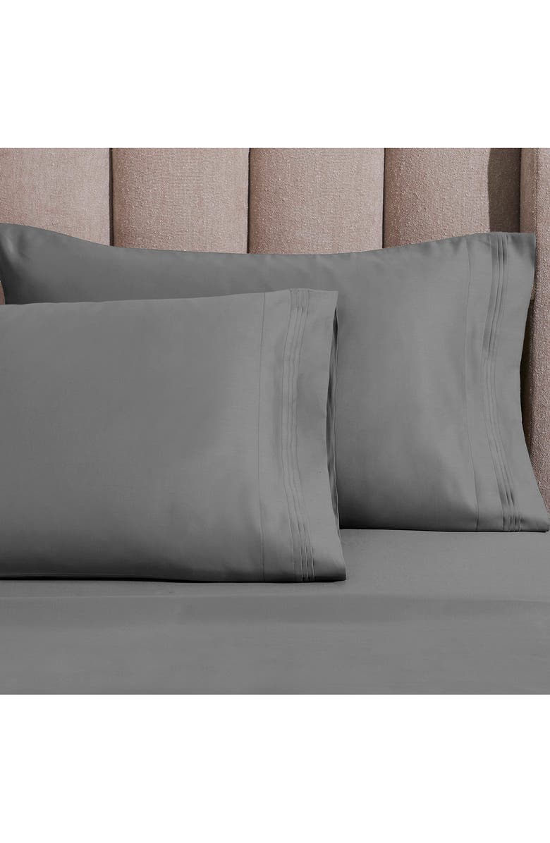 Superior Solid Marrow Stitch 1,500 Thread Count Cotton Sateen Set of 2 Pillowcases, Alternate, color, Grey